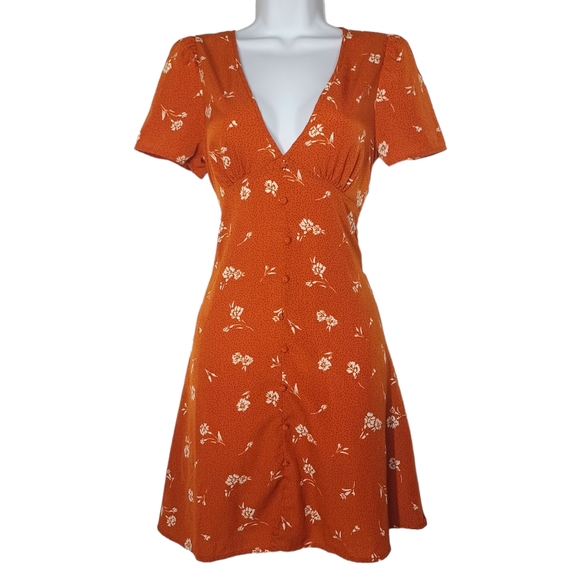 Cotton On Dresses & Skirts - COTTON ON Burnt Orange White Floral Black Polka Dot Print Mini A-Line Dress XS